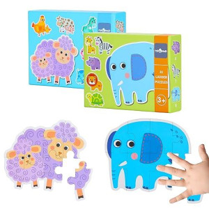 12 Packs Puzzles For Toddlers Ages 2 3 4 5 Years Old, Safari Animals & Farm Animals Shaped Wooden Jigsaw Puzzles For Beginner, 2 Box In 1 Set Best Gifts For Kids By Flyingseeds