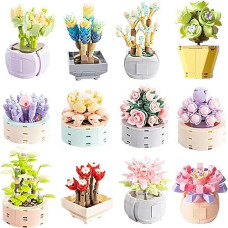 Gonli Bonsai Flower Building Toys Kits 12In1 Botanical Succulent Building Blocks Sets Bouquet Blocks Toys Gift For Kids Boys Girls