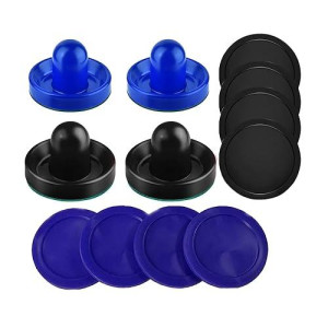 Inscool Air Hockey Pushers And Air Hockey Pucks Air Hockey Paddles, Goal Handles Paddles Replacement Accessories For Game Tables(4 Blue And Black Pushers, 8 Blue And Black Pucks)