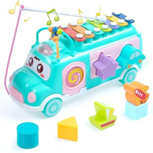 Unih Baby Toys 12-18 Months,Music Xylophone For Toddlers,Baby Learning Bus For 1 Year Old Boys And Girls, Musical Instruments With Building Blocks Shape Sorting & Shape Sorter Bus