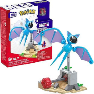 Mega Pokemon Action Figure Building Toys, Zubat'S Midnight Flight With 61 Pieces And Flying Motion, 1 Poseable Character, Gift Idea For Kids