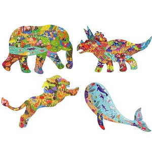 Puzzles For Kids Ages 4-8, 8-10, 50 Pieces Whale, 80 Pieces Lion, 150 Pieces Dinosaur And 200 Elephant Jigsaw Puzzles 4 Pack Gift For Boys Girl Birthday Halloween Christmas