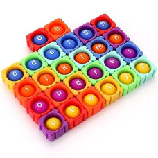 Nowfuture Lowercase Alphabet Pop Its Fidget Blocks,Rainbow Seven Color,Develops Letter & Color Recognition For Preschool Kids.Abc Learning Practise Spell (A To Z 26 It )