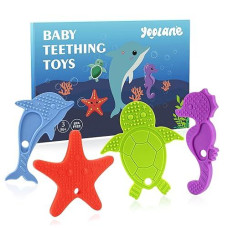 Yoolane Baby Teething Toys For Babies 0-6 Months 6-12 Months Ocean Sea Animals Silicone Teether Chew Toys For Toddler Infant Boy And Girl, Bpa Free Freezable Dishwasher And Refrigerator Safe, 4 Pack