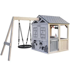 Kidkraft Savannah Swing Wooden Outdoor Playhouse With Web Swing And Play Kitchen