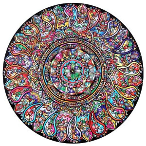 Bgraamiens Puzzle-Mandala Petals-1000 Pieces Round Puzzle Color Challenge Jigsaw Puzzles For Adults And Kids(Mandala Petals)