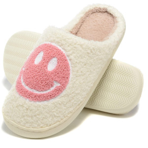 Retro Fuzzy Face Slippers For Women Men, Retro Soft Fluffy Warm Home Non-Slip Couple Style Casual Smiley Face Slippers Indoor Outdoor Anti-Skid Warm Cozy Foam Slide Fuzzy Slides With Soft Memory Foam Shoes