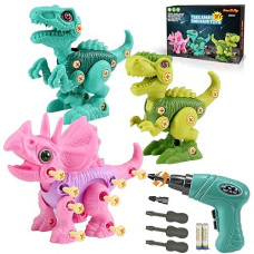 Free To Fly Dinosaur Toys For 3 4 5 6 7 8 Year Old Girls Boys: Take Apart Dinosaur Toys For Kids 3-5 5-7 Stem Building Construction Kids Toys With Electric Drill Dino Toys Birthday Gifts