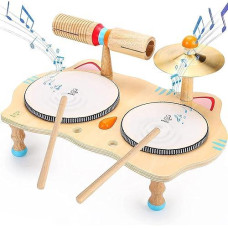Oathx Kids Drum Set All In One Montessori Musical Instruments Set Toddler Toys Natural Wooden Music Kit Baby Sensory Toys Months Birthday Gifts For Girls Boys