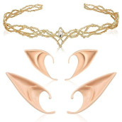 Freshme Fairy Ears With Elf Crown Set 2 Pairs Soft Elf Ears With Gold Fairy Crown Set Pixie Headband Headpiece Kit Cosplay Costume Makeup For Halloween Renaissance Dress Up