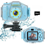 DEKER Kids Waterproof camera for Boys girls Toys 3-12 Year Old christmas Birthday gifts children Mini Underwater Digital Action camcorder, 2 Inch IPS Screen with 32gB card (Light Blue)