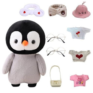 Akrjxcxjd Penguin Stuffed Animal Toy With 9 Outfits And Accessories To Match Diy Dress Up Clothes For Duck Plush Toy For Kids(12Inch) (Penguin)