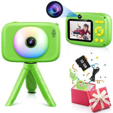 Hyleton Kids Camera Selfie, Christmas Birthday Gifts For Girls Boys Age 3-12,Toys For 3 4 5 6 7 8 9 10 Year Old Girl Boy,Hd Digital Video Explore Dual Cameras For Toddler With 32Gb Sd Card (Green)