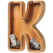 Piggy Bank For Kids Boys Girls, Large Personalized Wooden Letter Piggy Bank With Cut-Out Design, Alphabet Letter Coin Banks, Money Savings Box, Wooden Bank For Kids Creative Gift For Real-Money(K)