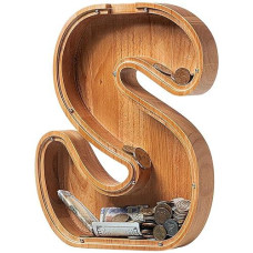 Piggy Bank For Kids Boys Girls, Large Personalized Wooden Letter Piggy Bank With Cut-Out Design, Alphabet Letter Coin Banks, Money Savings Box, Wooden Bank For Kids Creative Gift For Real-Money(S)