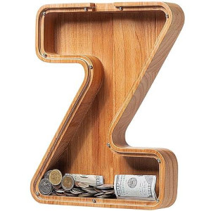 Piggy Bank For Kids Boys Girls, Large Personalized Wooden Letter Piggy Bank With Cut-Out Design, Alphabet Letter Coin Banks, Money Savings Box, Wooden Bank For Kids Creative Gift For Real-Money(Z)
