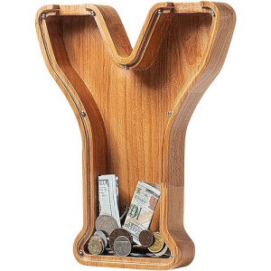Piggy Bank For Kids Boys Girls, Large Personalized Wooden Letter Piggy Bank With Cut-Out Design, Alphabet Letter Coin Banks, Money Savings Box, Wooden Bank For Kids Creative Gift For Real-Money(Y)