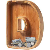 Piggy Bank For Kids Boys Girls, Large Personalized Wooden Letter Piggy Bank With Cut-Out Design, Alphabet Letter Coin Banks, Money Savings Box, Wooden Bank For Kids Creative Gift For Real-Money(D)