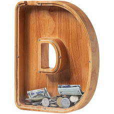 Piggy Bank For Kids Boys Girls, Large Personalized Wooden Letter Piggy Bank With Cut-Out Design, Alphabet Letter Coin Banks, Money Savings Box, Wooden Bank For Kids Creative Gift For Real-Money(D)