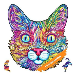 Unidragon Original Wooden Jigsaw Puzzles - Impressive Cat, 200 Pcs, Medium 11.4"X11.8", Beautiful Gift Package, Unique Shape Best Gift For Adults And Kids