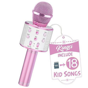 Kingci Kids Microphone, Girls Toy Microphones For Toddler Singing Bluetooth + 18 Pre-Loaded Nursery Rhymes, Birthday Gifts Toys Microphone For 3 4 5 6 7 8 9 10 12 Year Old Girls Boys