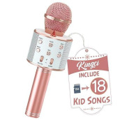 Kingci Kids Microphone, Girls Toy Microphones For Toddler Singing Bluetooth + 18 Pre-Loaded Nursery Rhymes, Birthday Gifts Toys Microphone For 3 4 5 6 7 8 9 10 12 Year Old Girls Boys