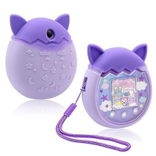 Winceed Silicone Case For Tamagotchi Pix Virtual Pet Game Machine, Protective Cover For Tamagotchi Pix Sleeve Protector Skin With Hand Strap (Purple)