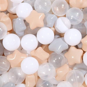 Pit Balls Star Balls For Toddlers/Dog/Turtle/Ferret/Cat Play Filling Playpen Kid Ball Pool , Bounce House, Birhday Party Baby Shower Party Decorations, Beige+Gray+White+Clear