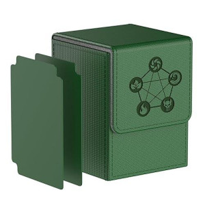 Mixpoet Deck Box Fits Mtg Cards, Trading Card Case With 2 Dividers Per Holder, Large Size For Up To 110 Cards (Green, Pentagram)