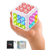 Power Your Fun Cubik Led Flashing Cube Memory Game - Electronic Handheld Game, 5 Brain Memory Games For Kids Stem Sensory Toy Brain Game 3D Puzzle Fidget Light Up Cube Stress Relief Fidget Toy (White)