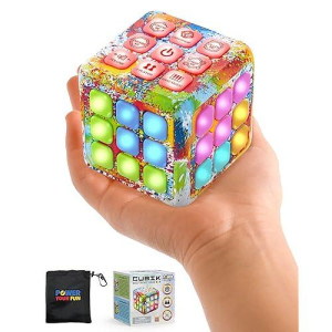 Power Your Fun Cubik Led Flashing Cube Memory Game - Electronic Handheld Game, 5 Brain Memory Games For Kids Stem Sensory Toys Brain Game Puzzle Fidget Light Up Cube Stress Relief Fidget Toy (Action)