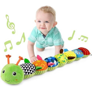 Lightdesire Baby Toys Musical Caterpillar,Infant Stuffed Animal Toys With Crinkle And Rattles,Soft Sensory Toys With Textures For Tummy Time Newborn Boys Girls 0 3 6 12 Months(Green)