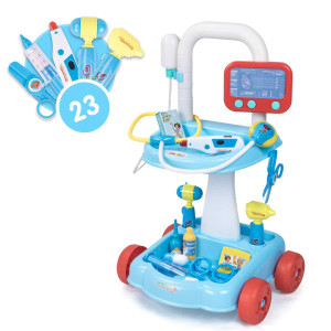 Unih Doctor Cart Kit For Kids 3 4 5, Medical Play Set Realistic With Lights Toddlers Toys For Boys Girls 2-4 Blue