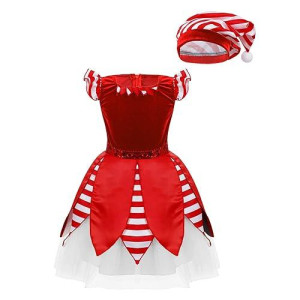 Daenrui Kids Girls Christmas Elf Costume Velvet Mrs Santa Claus Cosplay Tutu Dress Holiday Festive Suit Red 16 Years