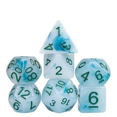 Hddais 7Pcs Polyhedral Dice Set, Jade Dnd Dice Set For Dungeon And Dragons, D&D Dice Set For Role Playing Games (Blue White)