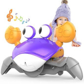 Yeaye Crawling Crab Baby Toy Gifts?Infant Tummy Time Toys, Cute Dancing Walking Moving Babies Sensory Induction Crabs With Light Up Music For 0-6 6-12 1-3 4+ Year Old Boys Girls Toddler ?Purple?
