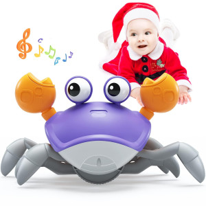 Yeaye Crawling Crab Baby Toy Gifts?Infant Tummy Time Toys, Cute Dancing Walking Moving Babies Sensory Induction Crabs With Light Up Music For 0-6 6-12 1-3 4+ Year Old Boys Girls Toddler ?Purple?