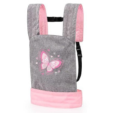 Bayer Design Dolls: Carrier Modern Design - Grey, Pink, Butterfly - Fits Dolls Up To 18', Kids Pretend Play, Padded & Adjustable Shoulder Straps, Integrated Seat, Accessory For -Plush Toys, Ages 3+