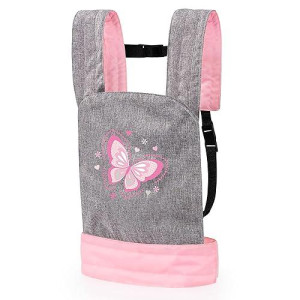 Bayer Design Dolls: Carrier Modern Design - Grey, Pink, Butterfly - Fits Dolls Up To 18', Kids Pretend Play, Padded & Adjustable Shoulder Straps, Integrated Seat, Accessory For -Plush Toys, Ages 3+