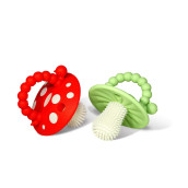 Razbaby Soft Silicone Infant & Baby 3M+ Teether Toy Massaging Bristles Teething Relief Pacifier - Soothes Sore Gums - Hands-Free & Easy-To-Hold Chompy Teether, Bpa Free (Redgreen)