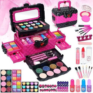 Kids Makeup Kit Toys For Girls - Child Real Makeup Toys For Girls, Washable Make Up For Little Girls, Non Toxictoddlers Pretend Cosmetic Kits,Age3-12 Year Old Children Gift