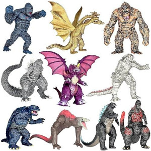 Twcare Exclusive Set Of 10 Godzilla Vs Kong Toys Movable Joint Action Figures, King Of The Monster Dinosaur Shin Ultima Gamera Ghidorah Skull Crawler Destoroyah Mecha Mechagodzilla Cake Toppers Pack