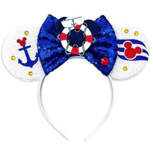 Clgift Cruise Minnie Ears,Pick Your Color, Boat Minnie Ears, Nautical Minnie Ears, Rainbow Sparkle Mouse Ears,Classic Red Sequin Minnie Ears (Cruise)