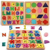Toddler Puzzles, Toddler Puzzles Ages 1-3, Abc Learning For Toddlers, 3 Pcs (Alphabet, Number, Shape) Kids Preschool Educational Puzzle Set