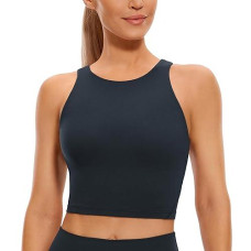 Crz Yoga Butterluxe Womens High Neck Longline Sports Bra - U Back Padded Crop Workout Tank Top With Built In Bra True Navy X-Large