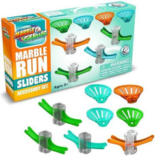 Marble Genius Marble Run Stunts Sliders Set, 8 Pieces Total: 4 Two-Way Sliders And 4 Catch Buckets, Add-On Pieces For Extending Your Stunts Marble Runs, Includes Free Online App, Ages 5 And Up