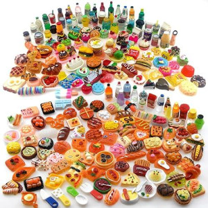100 Pieces Miniature Food Drink Bottles Toys Dollhouse Pretend Play Kitchen Cooking Game Party Accessories Toys Hamburger Cake Pizza Doll House Landscape