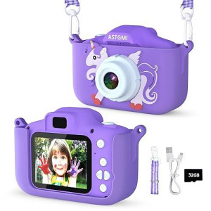 Kids Camera,Upgrade Hd Digital Camera For Toddlers, Kid Camera Toys For 4 Year Old Girls Boys, Christmas Birthday Gifts For Age 3 4 5 6 7 8 9 10 Year Old With 32Gb Sd Card & Silicone Cover (Purple)
