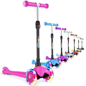 Beleev A1 Scooter For Kids Ages 2-6, 3 Wheel Scooter For Toddlers Girls Boys, Pu Light-Up Wheels, 4 Adjustable Height, Lean To Steer, Non-Slip Deck, Three Wheel Kick Push Scooter For Children (Pink)