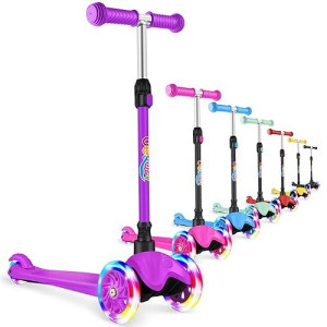 Beleev A1 Scooter For Kids Ages 2-6, 3 Wheel Scooter For Toddlers Girls Boys, Pu Light-Up Wheels, 4 Adjustable Height, Lean To Steer, Non-Slip Deck, Three Wheel Kick Push Scooter For Children (Purple)